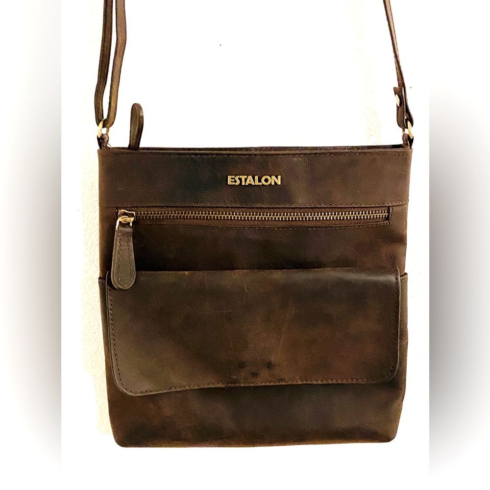 Estalon 100% Genuine Leather Deep Brown Crossbody